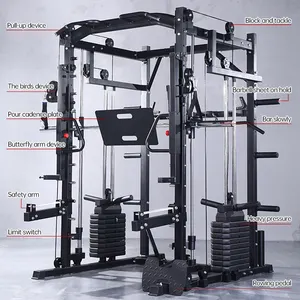 Unisex Squat Power Rack Gym Strength Multi Functional Training Equipment Cable Crossover Smith Machine Power Cage