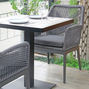 Mobili <span class=keywords><strong>da</strong></span> Giardino in Vimini, Sedie <span class=keywords><strong>da</strong></span> Patio, Sedia <span class=keywords><strong>da</strong></span> Pranzo con Cuscini, Poltrone in Corda con Tavolo - Product Image 2