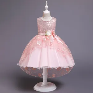 Платье принцессы для девочек с пайетками; Платье для дня рождения для детей, нестандартно подогнутые Длинные платья со шлейфом для ребенка сторона смущаться камзолами для От 3 до 8 лет A09