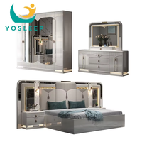 Ensemble de meubles de chambre à coucher en bois de luxe moderne avec table de chevet et coiffeuse à éclairage LED pour maison de style farmhouse, hôtel et appartement