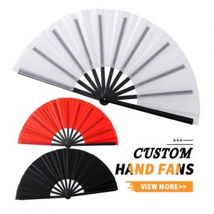 Éventails pliants en polyester noir avec poignée en bambou, idéaux pour la sublimation, vente en gros - Product Image 1