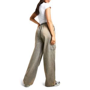 Jean cargo taille haute personnalisé coupe ample décontractée délavé style vintage jambe large en denim pour femme - Product Image 2