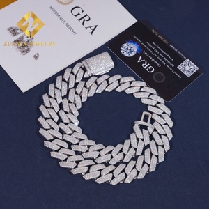 Cadena Gruesa de Joyería Hip Hop, Moissanita que Pasa el Test de Diamantes, Chapada en Oro sobre Plata 925, Cadena Cubana, Joyería Fina - Product Image 2