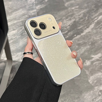 Casing HP Minimalis Mewah dengan Jendela Besar, Gradasi Glitter, dan Pelindung Lensa untuk iPhone 17 16 15 14 13 Pro Max