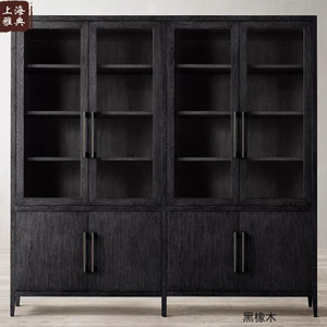 Bibliothèque américaine en bois massif, armoire latérale rétro française, <span class=keywords><strong>casier</strong></span> de salon, finition vieillie, personnalisation simple et double. - Product Image 2