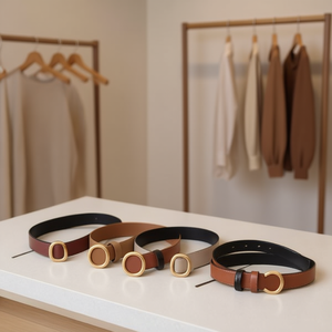 Ceinture en cuir véritable double face 2,8 cm avec boucle ovale pour femmes et hommes, tendance - Product Image 3