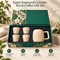 Ensemble cadeau de thé et de café en céramique mouchetée gravée au laser, boîte cadeau florale de luxe, design personnalisé pour mariage, entreprise, fête, vente en gros