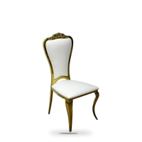Chaises de mariage de luxe en acier inoxydable doré avec dossier en cuir blanc en forme de pétale pour événements, fêtes et banquets (vente en gros)