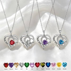 Collana Personalizzata in Acciaio Inossidabile con Ciondolo a Cuore e Pietra Portafortuna, Impermeabile, Amore Eterno, Gioielli per la Festa della Mamma, Vendita all'Ingrosso - Product Image 1