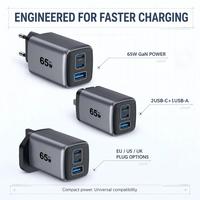 Chargeur de téléphone GaN 65W, charge rapide PD QC3.0, adaptateur mural USB multi-ports 2C1A pour ordinateur portable, tablette, appareils mobiles, prise EU US UK, vente en gros