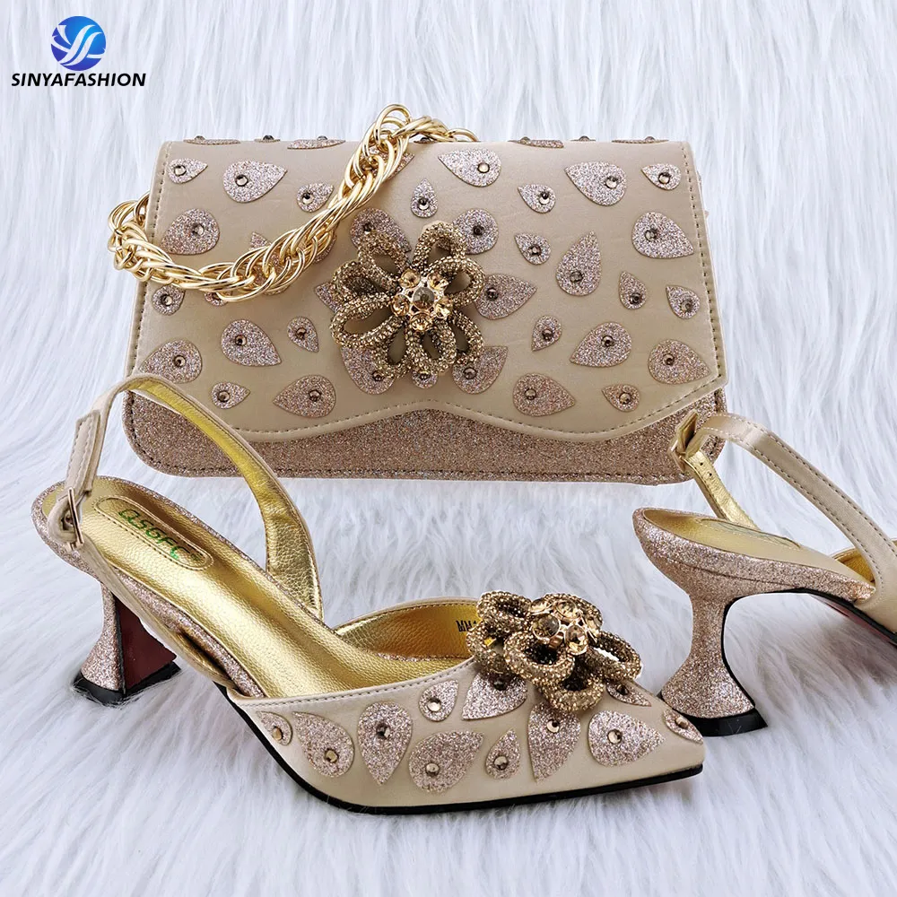 New Fashion Women Handbag Ladies Italian Matching High Heels Pumps Shoes And Bag Set For Africa Party