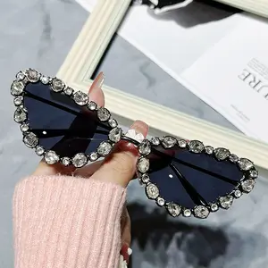 2024New Cat Eye Diamond Sunglasses Personalized All Metal Geometric Triangle Handmade Diamond Glasses Instagram Sunglasses