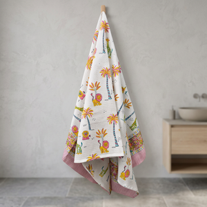 PRABHAVA Cotton Waffle Cartoon Hand Block Printed <b>Bath</b> <b>Towel</b> <b>Set</b> Floral Quick Dry Rectangle for Home Bathroom Use - Product Image 2