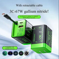 Chargeur GaN 67W avec câble extensible double port A+C PD QC3.0 5V/2.4A USB-C rapide pour iPhone 17 16 15