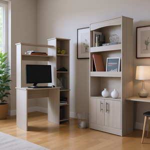 Ensemble de meubles de bureau gris clair, bureau et bibliothèque, deux pièces, design contemporain moderne pour usage domestique ou commercial - Product Image 2