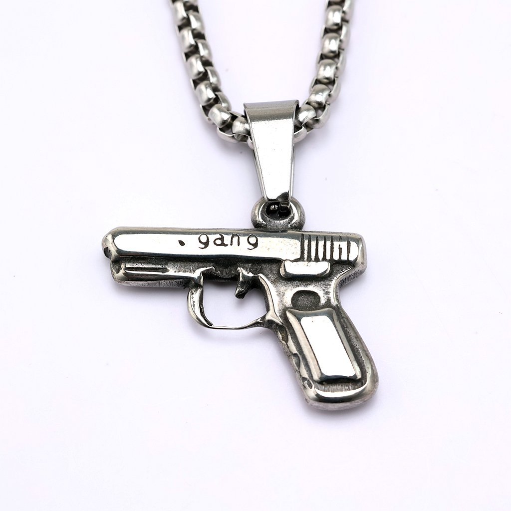 05511 Steel-colored Pistol - with chain, 60cm