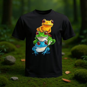 T-shirt Frog Pile avec motif d'ormeaux colorés empilés pour un usage ludique - Product Image 3