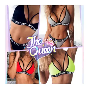 2024 nóng bán cô gái trẻ Sexy áo ngực và ngắn gọn Bộ niềm đam mê Bikini beachwear Bảng chữ cái ba điểm tràn đầy năng lượng sexy bikini đồ lót