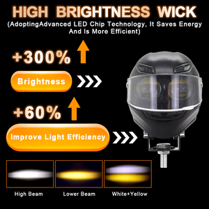 Faro Delantero LED de 18w para Motocicleta, Diseño de Casco, Doble Color, Resistente al Agua, Luces Antiniebla de Conducción, 2 Lentes - Product Image 5