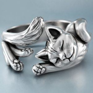 Kitten totem opening <b>adjustable</b> <b>ring</b>, retro design unisex daily wear jewelry - Product Image 5