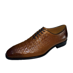 Chaussures habillées formelles pour hommes en cuir véritable de peau d'alligator, à bout pointu, à lacets, pour le bureau et la carrière, couleur noire unie - Product Image 5