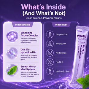 Bain de bouche blanchissant OEM en sachet, couleur violette, correction des taches, rafraîchisseur d'haleine, soin buccal, format voyage portable - Product Image 3