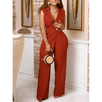 Combinaison Pantalon Longue Col en V avec Chaîne, Tenue de Bureau Élégante et Tendance, Formelle, sans Manches, Jambes Larges pour Femme, Idéale pour l'Été