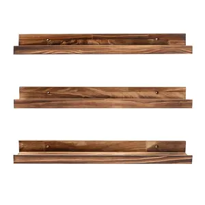 Carbonized Black Floating Shelves, Handmade Solid Wooden Picture Ledge Wall Shelf for Bedroom