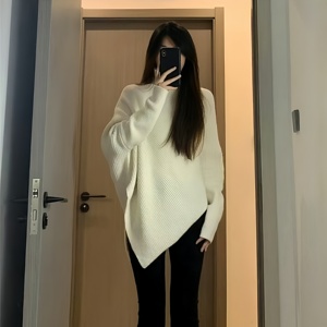 Suéter de Cuello Alto para Mujer Top de Otoño Invierno Manga Murciélago Holgado Nueva Camisa de Punto Casual Irregular para Dama - Product Image 2