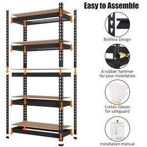 מדפי אחסון למוסך, 5 קומות, מדף מתכת גבוה, מדף מתכת חזק במיוחד לארגון המוסך, מדפים ללא ברגים - Product Image 2