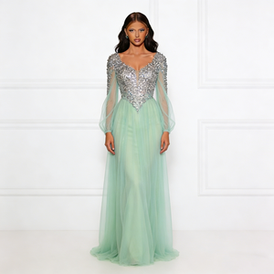 slim fit dress slacks Bridal dress in light mint green color – Nameera by Farooq main image 0