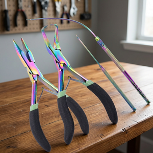 Kit professionnel ASAP de 3 pinces à extensions de cheveux en acier inoxydable multicolores avec aiguille à crochet et outils essentiels - Product Image 2