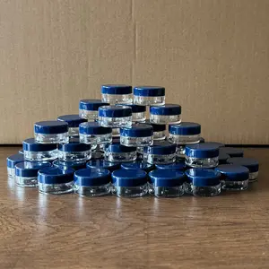 青いふたと透明なプラスチックジャークリームボトルプラスチック5gスキン缶用空の化粧品ジャーロールオン腹筋化粧品容器