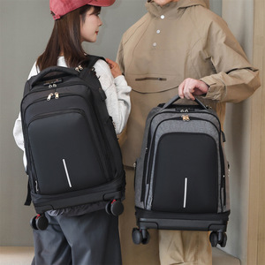 Travel <b>Backpack</b> With Wheels 20 Inch Expandable Luggage For Business Travel Unisex <b>Black</b> And Gray Solid Color Zipper Closure - Product Image 4