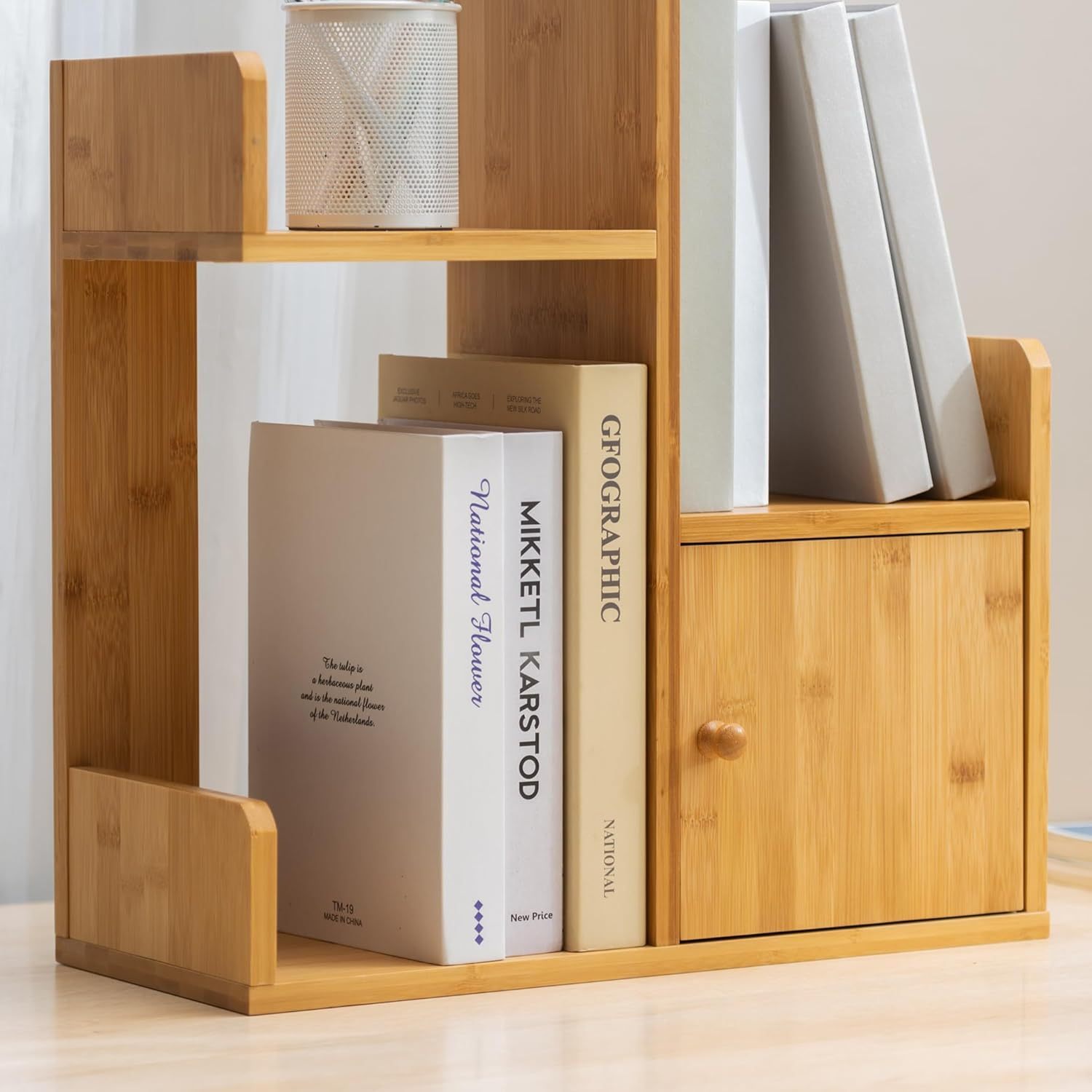 Adjustable Desktop Bookshelf - Wooden Storage Organizer, White Finish, Extendable Design For Office Or Home - View #8