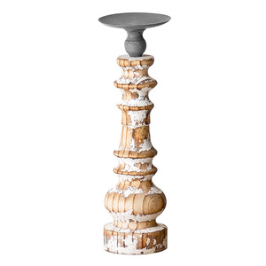 American Country Style Vintage Distressed <b>Candlestick</b> Wood Yellow Round Ironwood Wedding Lights Foyer Decoration - Product Image 3