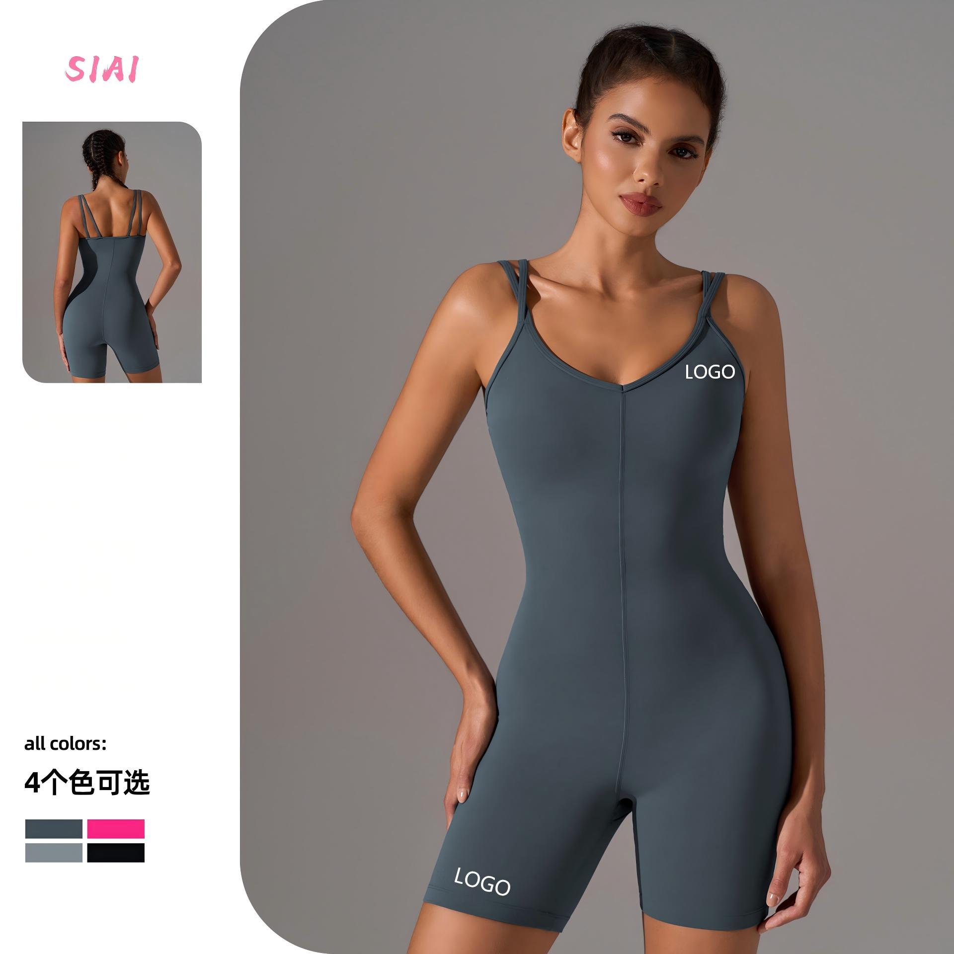 Custom Sleeveless Yoga Gym Women's Jumpsuits High Elastic Backless Playsuit Double Spaghetti Straps Fitness Activewear