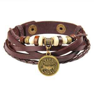 Pulsera de Cuero con Signo Zodiacal, Dije de Constelación de Aleación de Cobre, Joyería Unisex para Regalo - Product Image 4