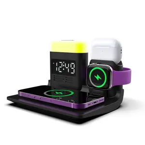 2023 New Products Multifunctional 5 In 1 Wireless Charger Stand Desktop Clock With Led Light