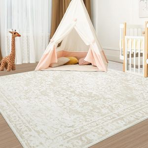 Tapis d'appoint Aoyaomi beige crème 5x7 pieds, style bohème vintage, avec motif floral vieilli pour salon et chambre à coucher - Product Image 6