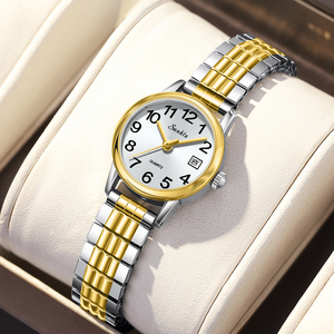 <span class=keywords><strong>Orologio</strong></span> LIGE ST6724 con Numeri Arabi per Donne, Calendario Classico, Facile da Leggere, Quadrante <span class=keywords><strong>Bianco</strong></span> 25mm, Cinturino Elastico Bicolore in Acciaio, Confezione Regalo - Product Image 1
