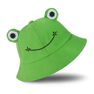 2023 Großhandel Neu Ankunft Fabrik Eimer Hut Frosch Niedlich Bestickte Kawaii Eimer Kappe Anime Sonnenhut Froggy Green Bucket Hat