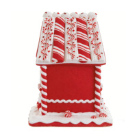 Casa de Jengibre Iluminada con LED, Decoración Navideña de Resina, Pilares de Caramelo y Hombre de Jengibre, Adorno Navideño para Mesa
