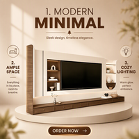 Mueble de TV Moderno Curvo de Lujo con Acabado Mate, Mueble Multimedia Integrado con Retroiluminación LED y Consola con Textura de Nogal