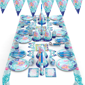 Commercio all'ingrosso del fumetto a tema little mermaid festa di compleanno del partito della decorazione set piatti bicchieri di carta da tavola set - Product Image 1