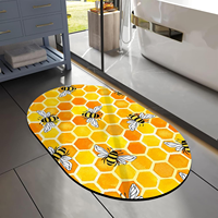 Tapis de bain antidérapant en boue de diatomées jaune nid d'abeille et abeilles, ovale, doux, sans plis, pour salle de bain