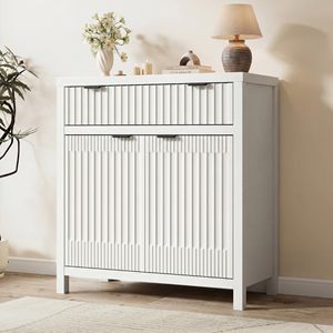 <span class=keywords><strong>Buffet</strong></span> de 60 pouces avec rangement, armoire de cuisine de 36 pouces de hauteur avec 4 tiroirs, meuble de bar à café moderne avec poignées dorées, <span class=keywords><strong>blanc</strong></span> - Product Image 1