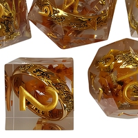 Ensemble de dés polyédriques à thème anneau en résine, 7 pièces, pour jeux de rôle, dés de jeu de table, bleu transparent et or, dans un emballage en boîte métallique