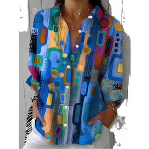 Camisas de Manga Larga para Mujer, Novedades de Verano 2025, Camisas Casuales con Estampado Floral de Leopardo, Corte Regular, Estampados Digitales - Product Image 1