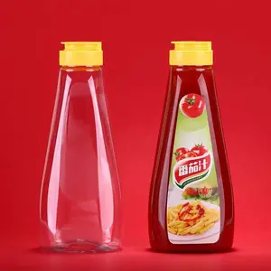 Bulk Großhandel 500ml 16oz Bananen Ketchup Quetsch flasche Kunststoff Botellas de Ketchup Behälter Senf Verpackung mit Flip Caps